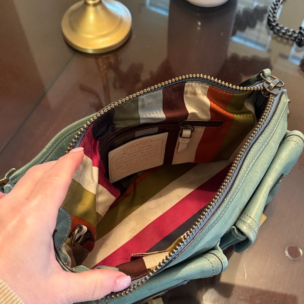 Coach Turnlock Teal Green Leather Shoulder Bag - Picture 5 of 6